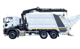 Hecklader-Müllwagen auf Ford Trucks 2633 DC Fahrgestell mit Kran für Unterflurcontainer